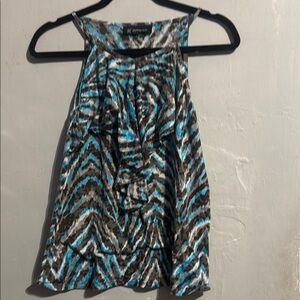 INC International Concepts Blue and Black Ruffled Halter Blouse